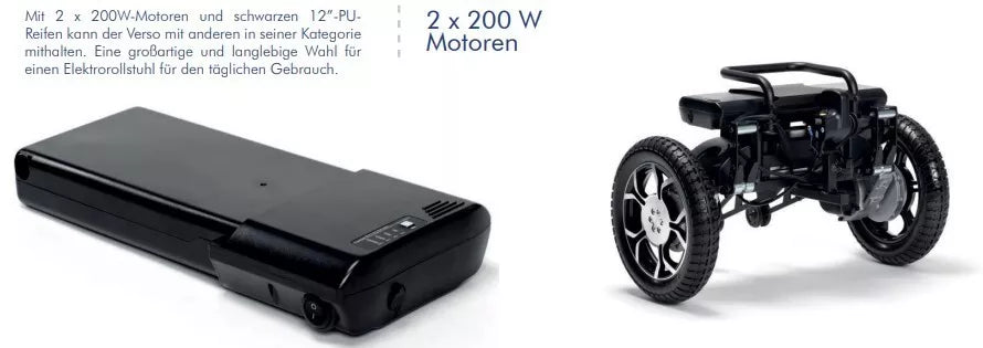Elektrorollstuhl Verso klappbar Motorblock abnehmbar Akku wendig mit 24" Rädern