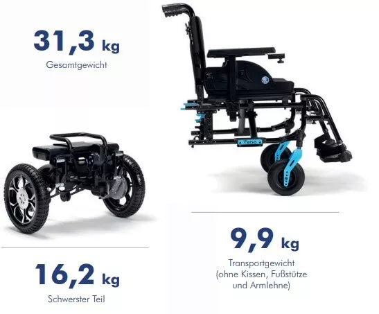 Elektrorollstuhl Verso klappbar Motorblock abnehmbar Akku wendig mit 24" Rädern