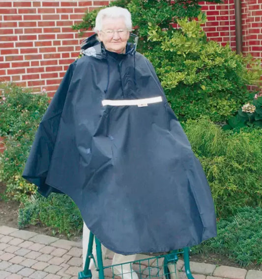 Regenponcho für Rollator – wetterfester Rollatorponcho mit Kapuze – Marine